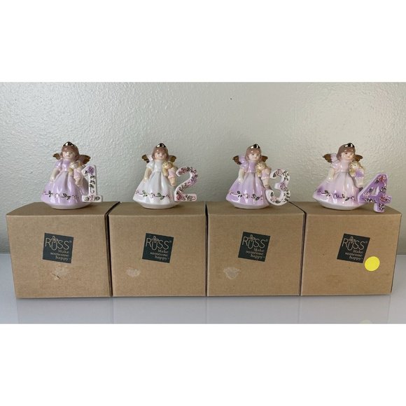 Lot of 4, Russ Berrie Just for You Birthday Angel Cake Topper Gift Age 1 2 3 & 4 - Picture 1 of 10